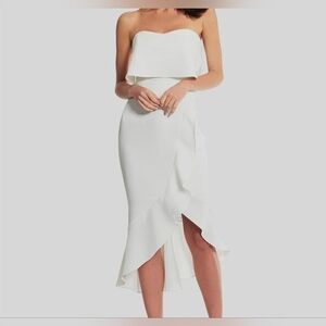 $228 Xscape Women's White Sleeveless Strapless High Low Midi Dress Size 4